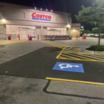 Fresh striping job on an asphalt parking lot